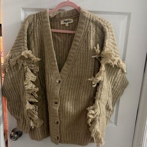 Alpaca Beige Women's Cardigan with Fringe